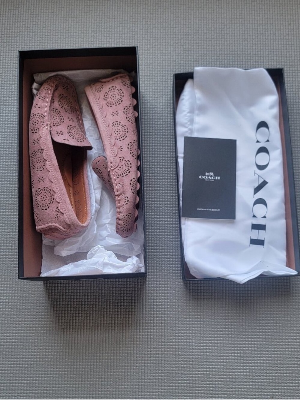 COACH Dusty Pink Suede Driving Moccasins - Picture 2 of 9